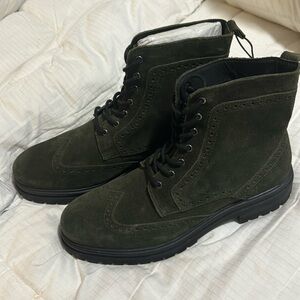 New Express Olive Suede Brogue Boots